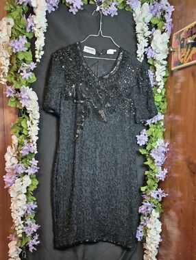 Cherish Black 100% Silk Beaded Midi Dress